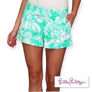 Lilly Pulitzer Green Beach Bash Barclay Floral Shorts Y2K Coastal Barbie 0
